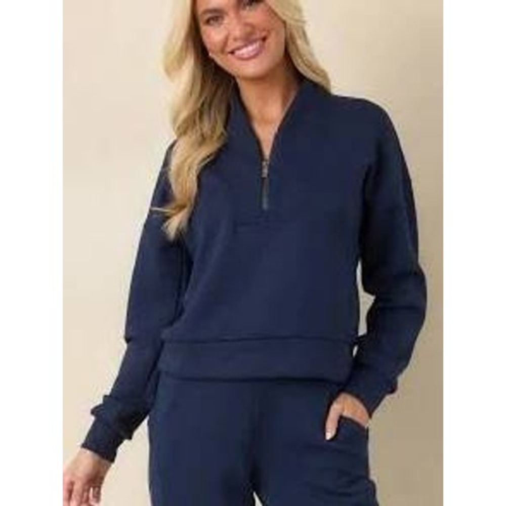 Spanx AirEssentials Draped Collar Half Zip Sweatshirt Timeless Navy 22463R M